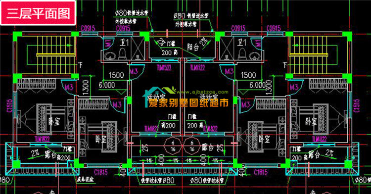 三层欧式双拼别墅8室3厅带露台设计图效果图新农村兄弟合建房图纸