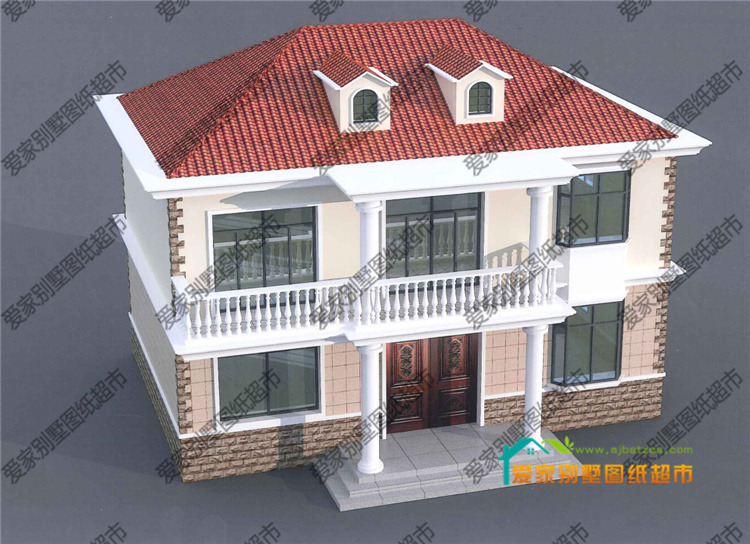 农村别墅设计二层自建房带阳台现代效果图施工图
